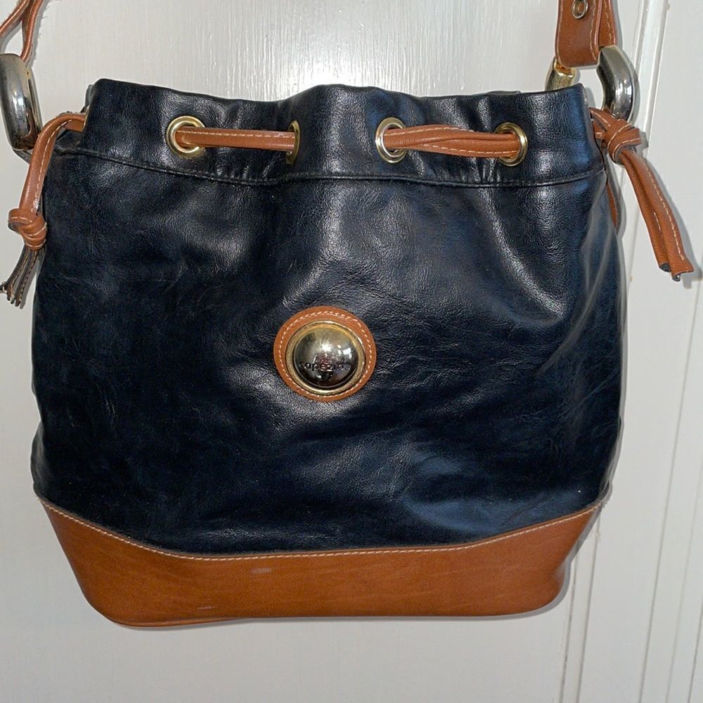 Vtg 70s/80s Capezio brown &‎ black leather bucket purse
